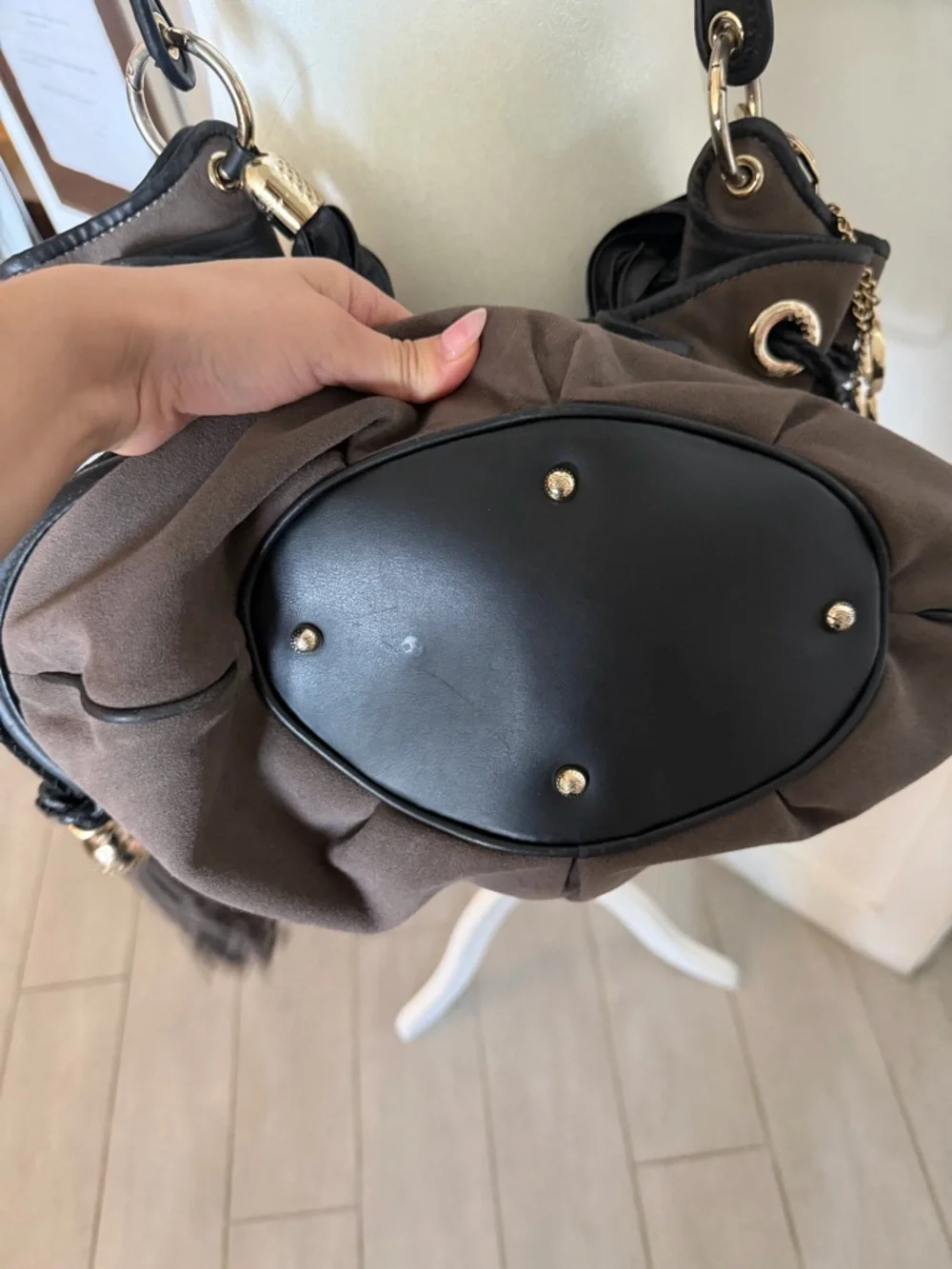 Brown Hobo Shoulder Bag with Braided Handle and Tassel